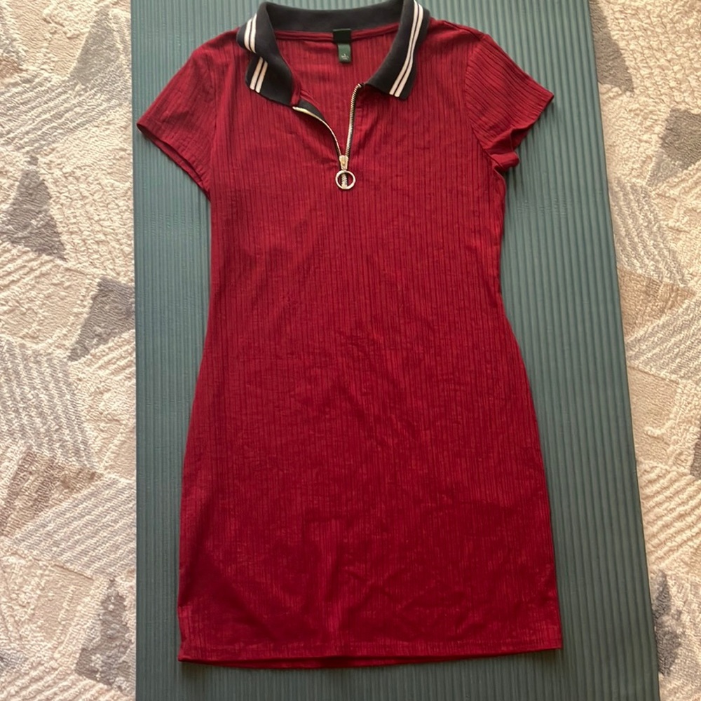 Maroon Collared Zip-Up Dress